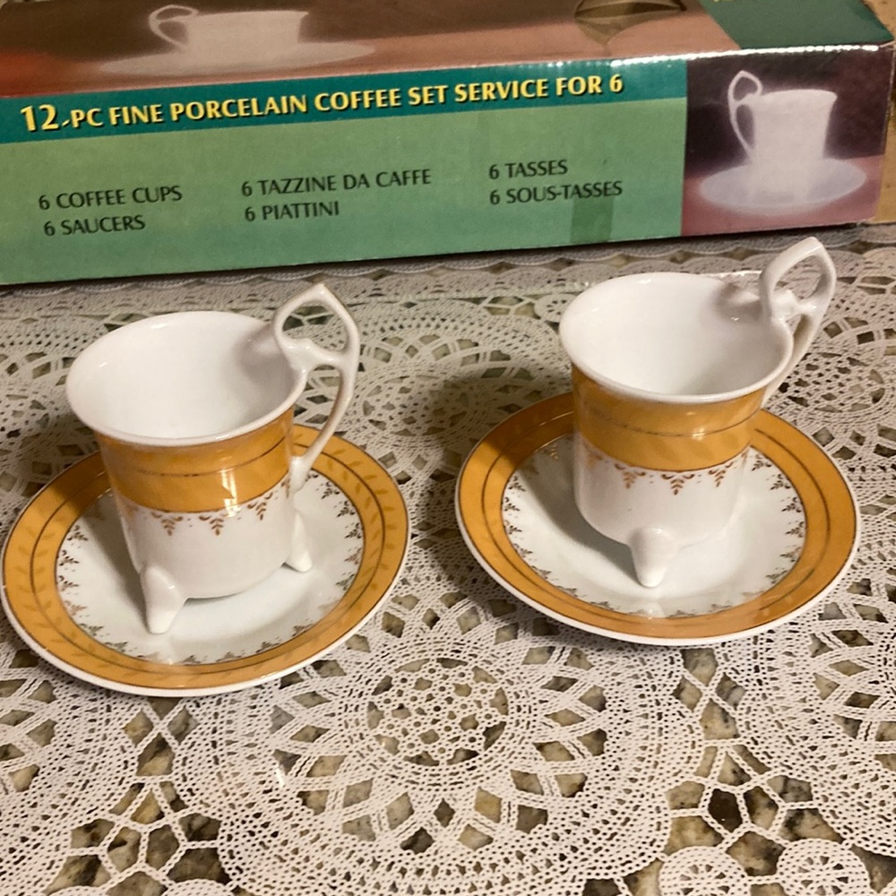 Fine Porcelain Espresso Coffee Set 12-pc service for 6 New in the Box